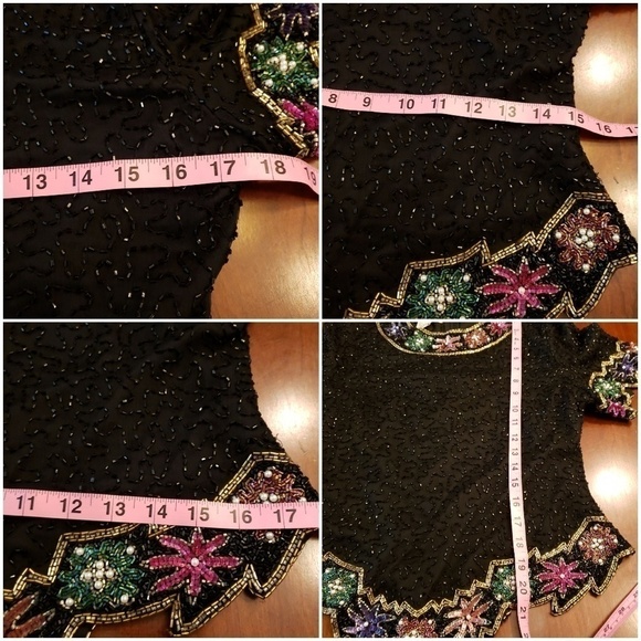 Vintage Laurence Kazar Silk Beaded Sequin & Pearl Top PM VGUC - Picture 8 of 9
